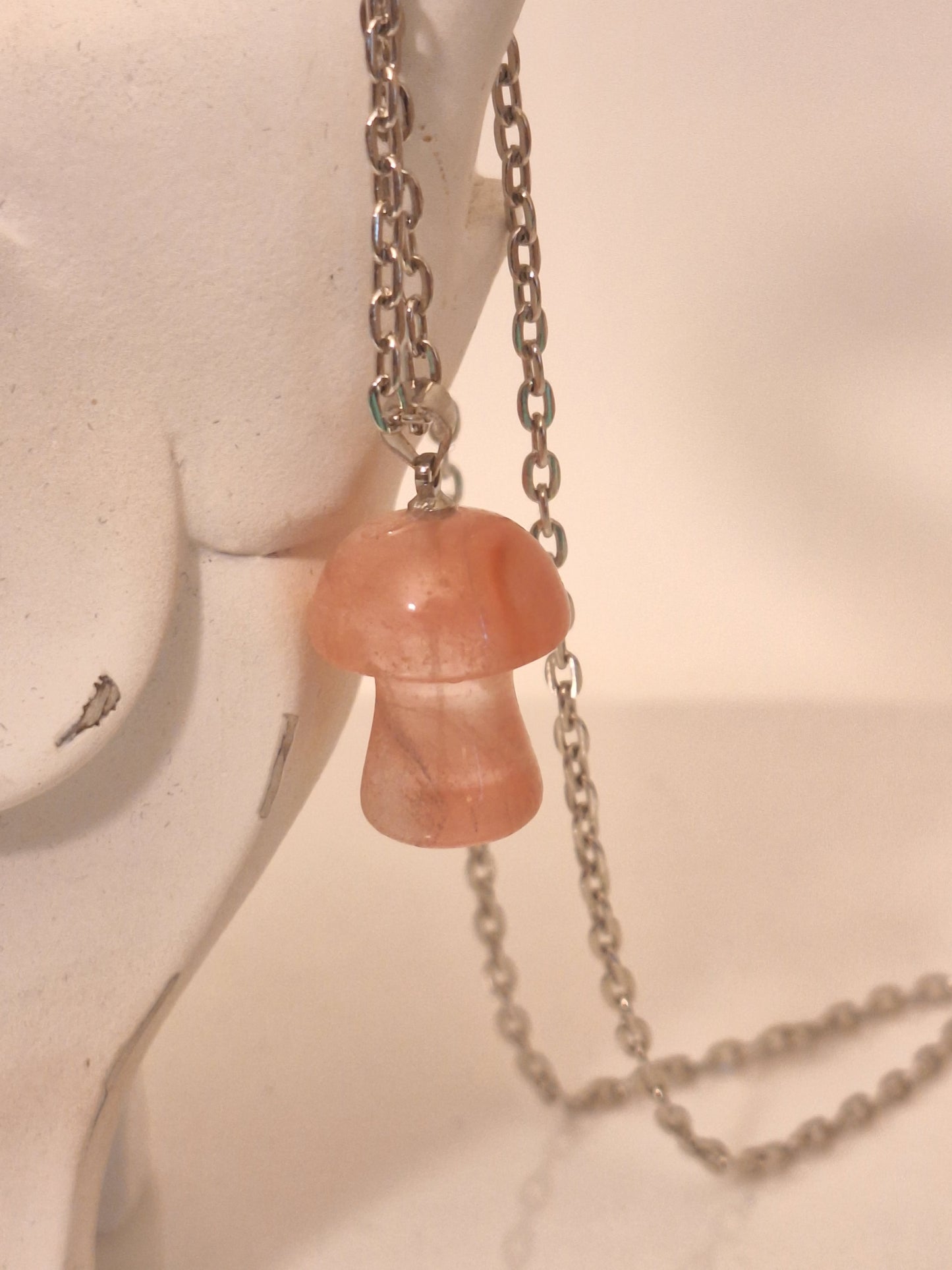 Pink Rose quartz Mushroom necklace